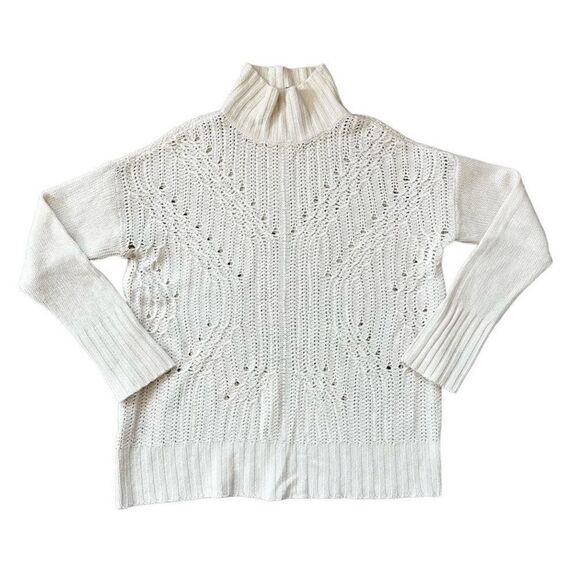 BCBGMaxAzria Gardenia Cream Sequin Merino Wool Mock Neck Tunic Sweater Sz Small - Picture 8 of 15